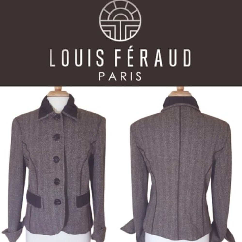 Vintage Louis Feraud Brown Herringbone Tweed Jacket